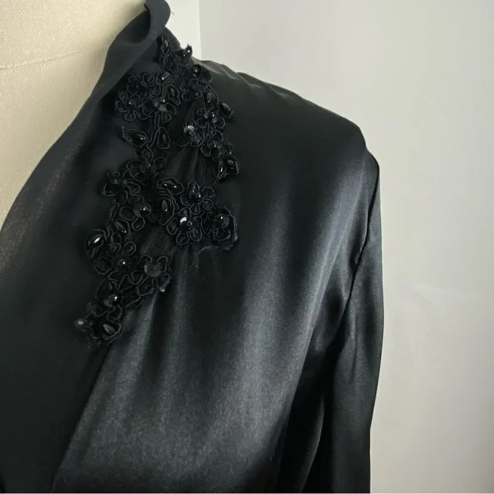 Vintage California Dynasty Womens Black Satin Maxi Robe Fairy  Whimsigoth‎ M - Picture 9 of 16